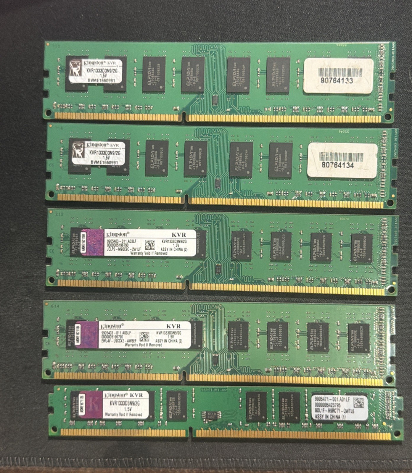5X Kingston KVR1333D3N9/2G (5x2GB) DDR3 10GB PC3-10600 1333MHz Desktop Ram LOT