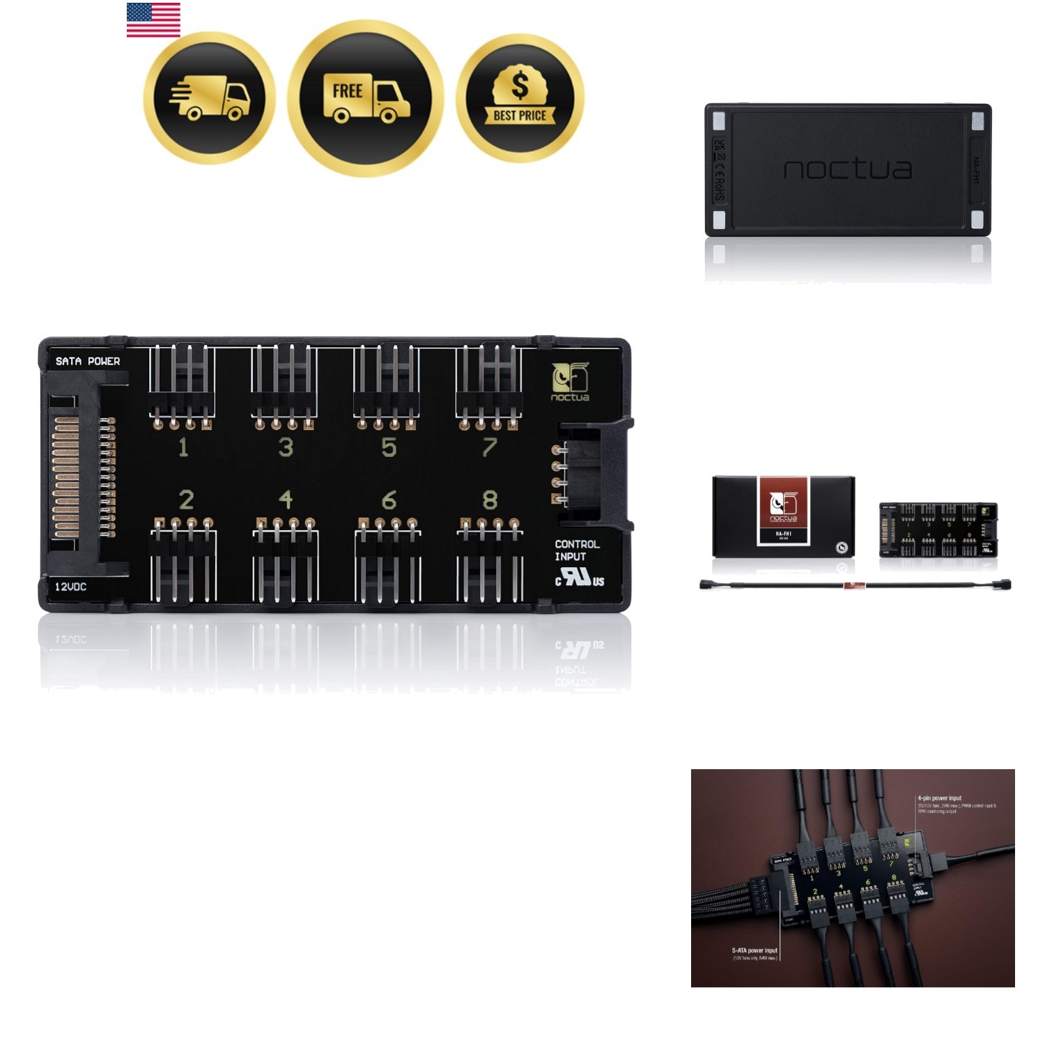 NA-FH1, 8 Channel Fan Hub for up to Eight 12V or 5V Based 4-pin PWM or 3-pin …