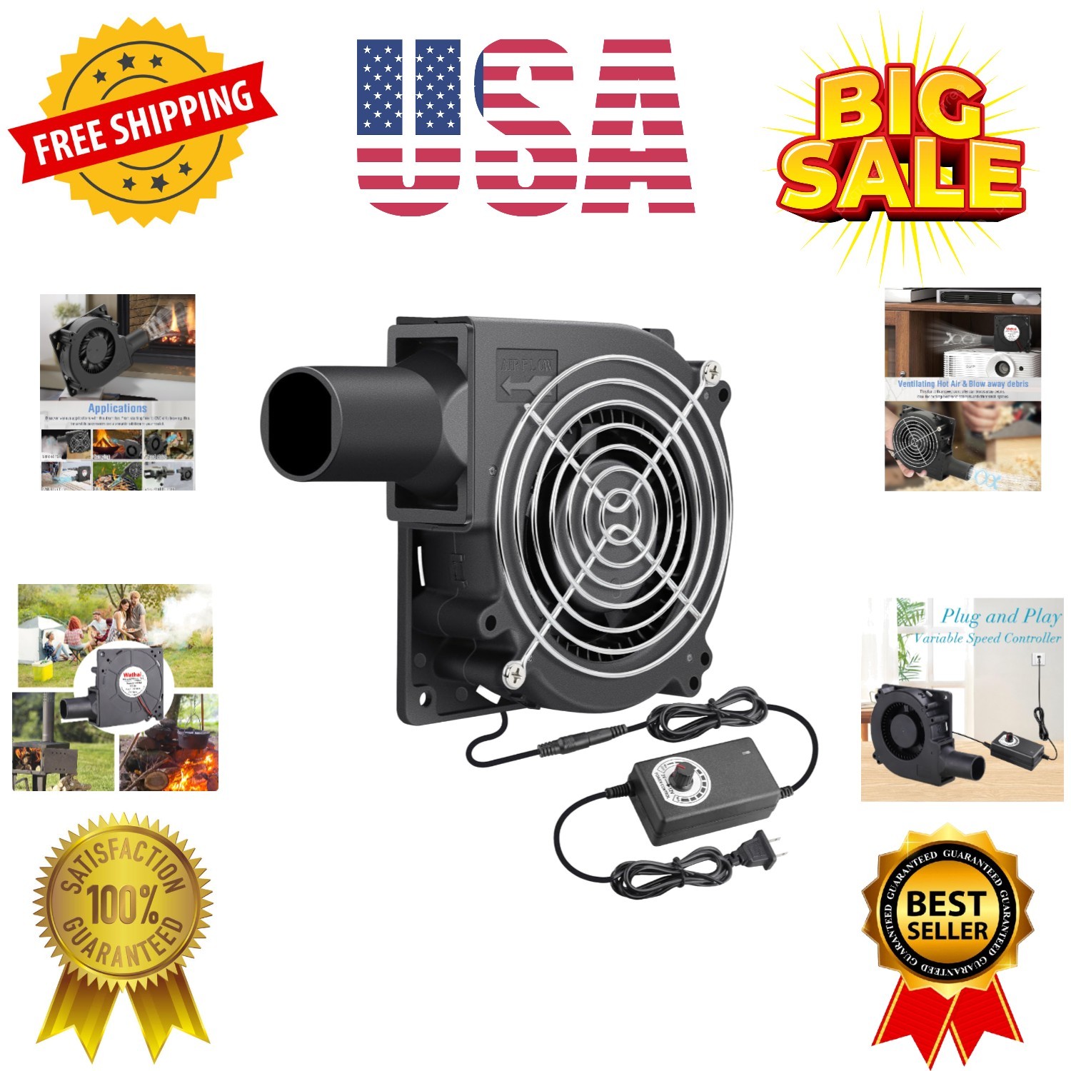 120mm x 32mm Dual Ball Blower Fan 12V with 110v – 240v AC Plug Variable Speed…