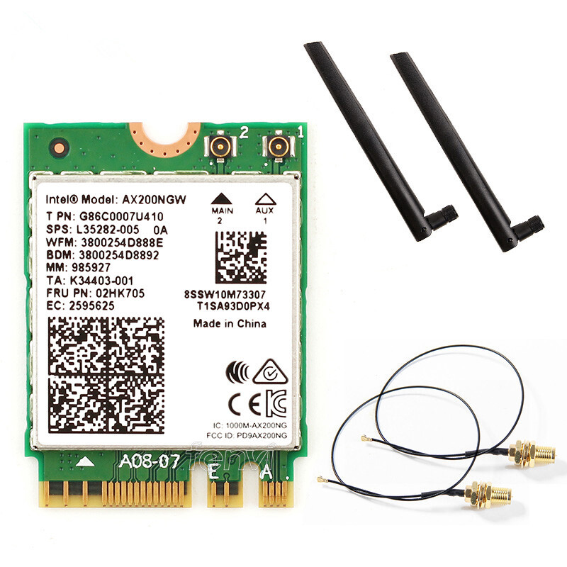 Intel AX200 WiFi 6 + Bluetooth 5.3 Wireless Card, External Antennas Set Included