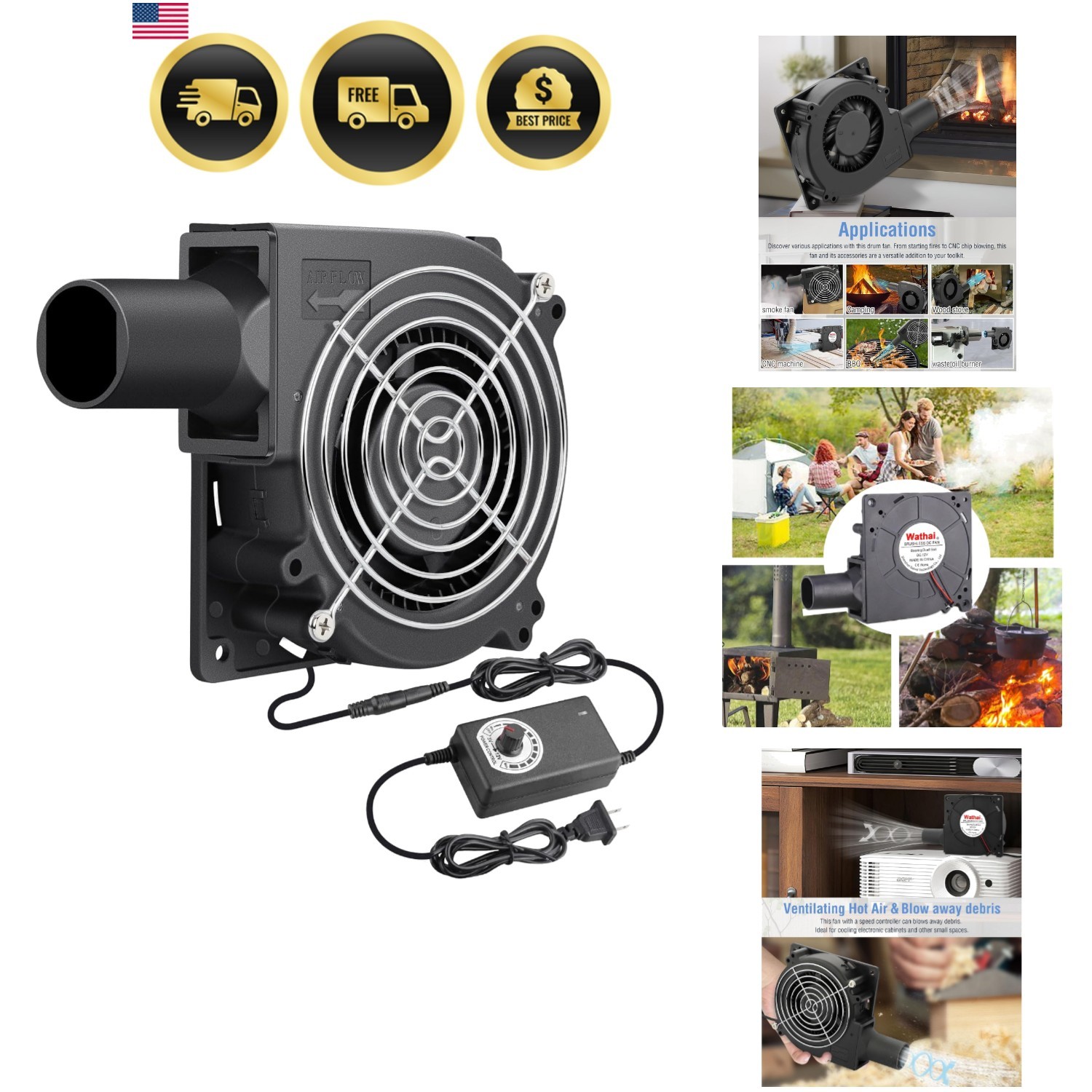 120mm x 32mm Dual Ball Blower Fan 12V with 110v – 240v AC Plug Variable Speed…
