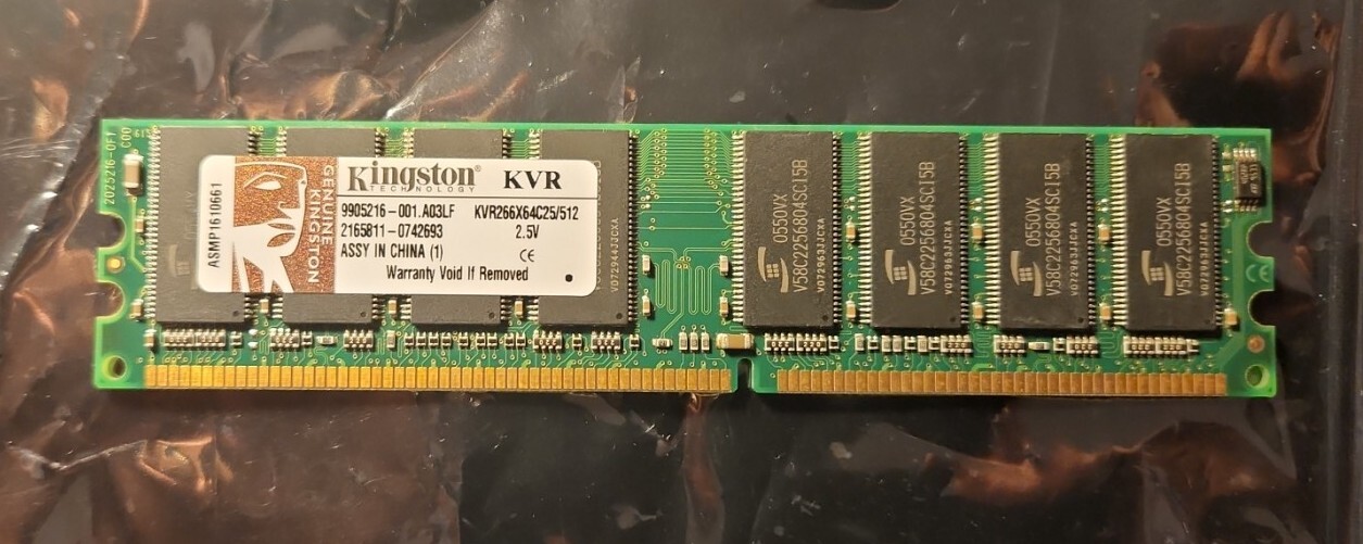 Kingston KVR 512MB PC2100 DDR-266MHz for sale, P/N: KVR266X64C25/512