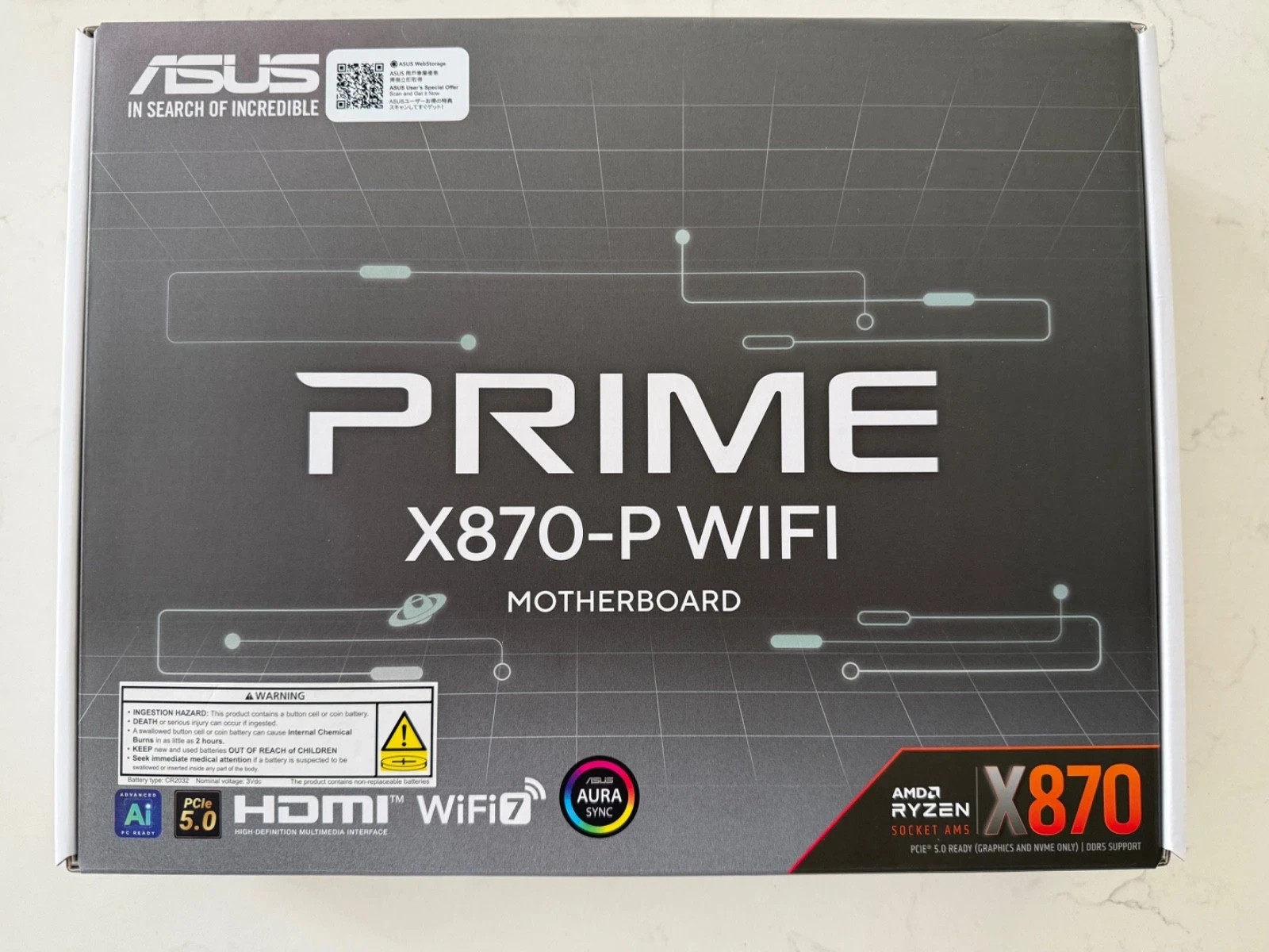 ASUS PRIME X870-P WIFI ATX DDR5 Motherboard WiFi 7 Socket AM5 HDMI Aura Sync