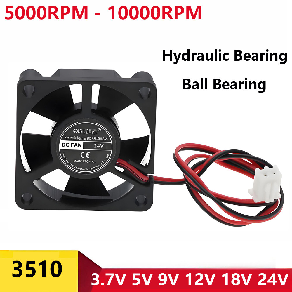 DC 3.7V-24V Brushless Chassis Cooling Fan 3510， 35mm x 35mm x 10mm 2 Pin Cable