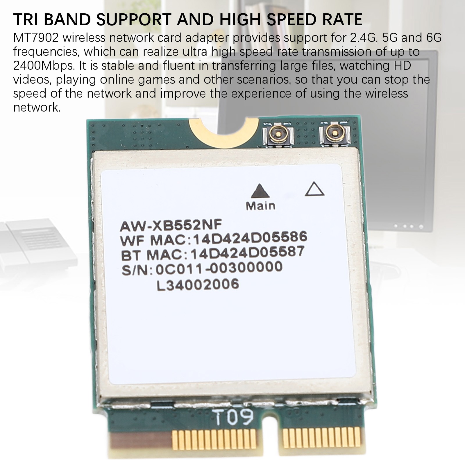 MT7902 Wireless Network Card Module 2400Mbps 2.4GHz 5GHz 6GHz Band Blue HOFA