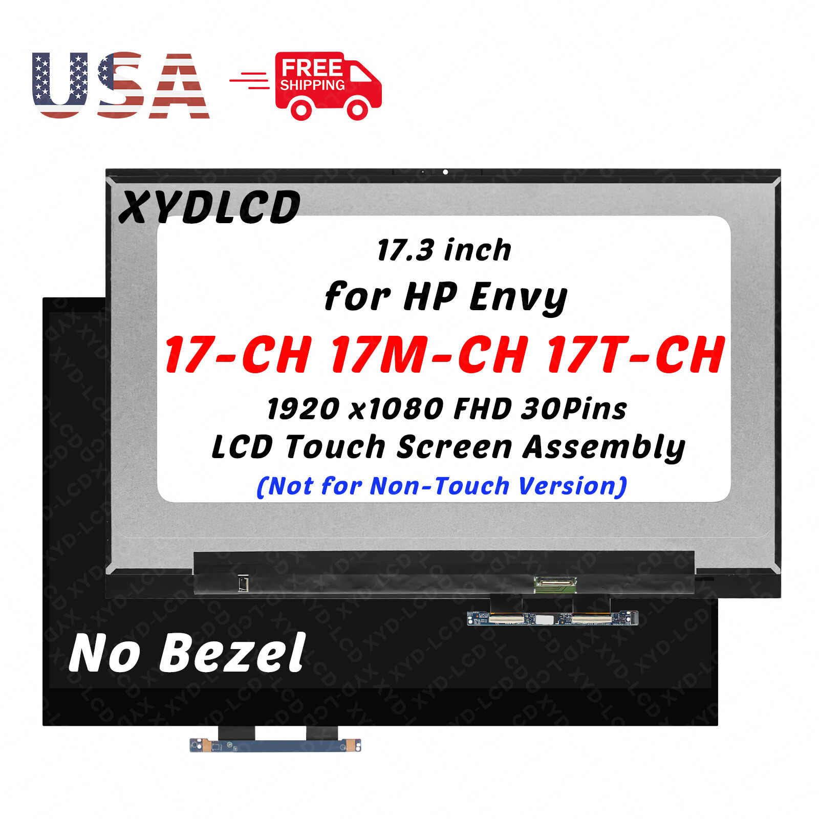 17.3in for HP Envy 17-CH 17M-CH 17T-CH M45767-001 LCD Touch Screen Assembly FHD