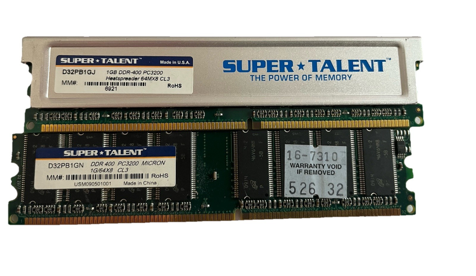 2GB 2x1GB PC-3200 DDR-400 SUPER*TALENT D32PB1GJ PC3200 RAM MEMORY KIT