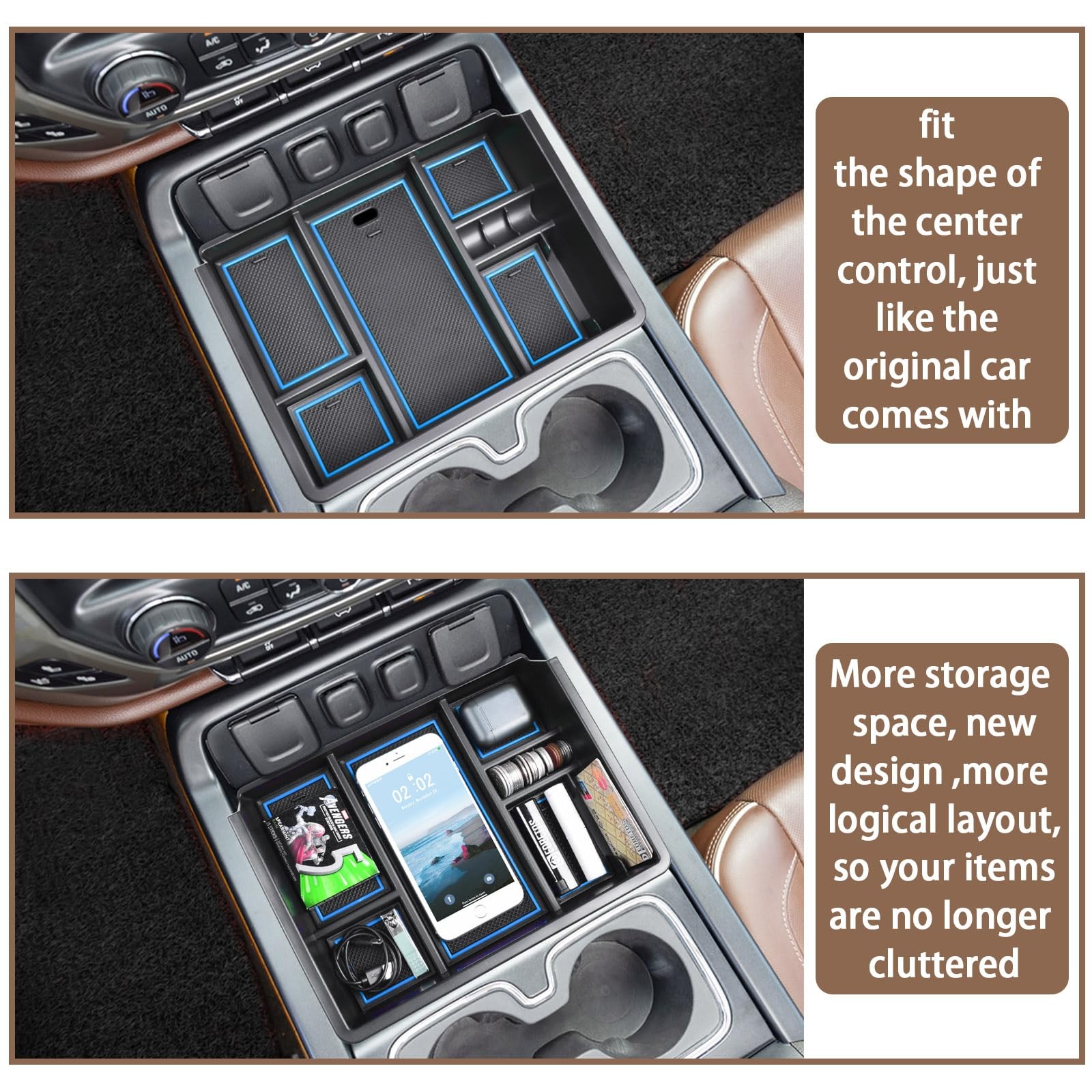 Center Console Organizer Tray Compatible with Chevy Silverado 1500/2500HD 2014-2