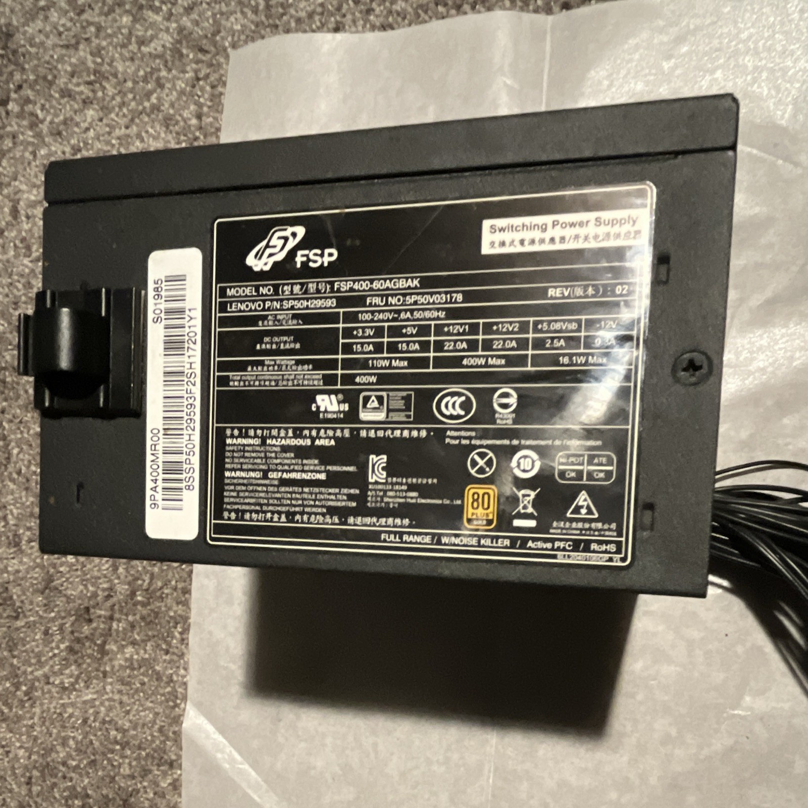 FSP FSP400-60AGBAK 400W SFX PSU Active PFC 24-Pin for Lenovo M90p