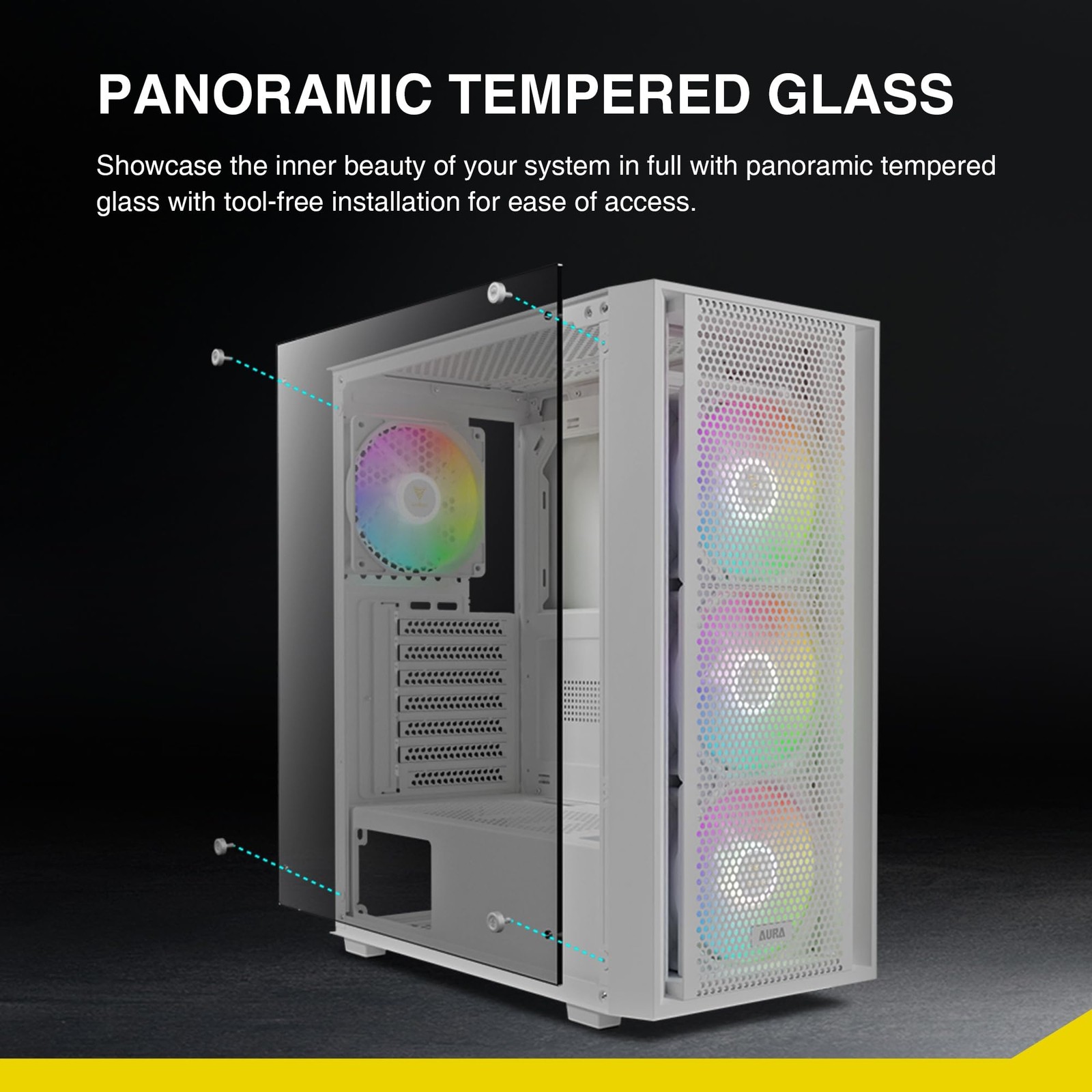 White ATX Mid Tower Gaming Computer PC Case with Side Tempered Glass, Preinst…