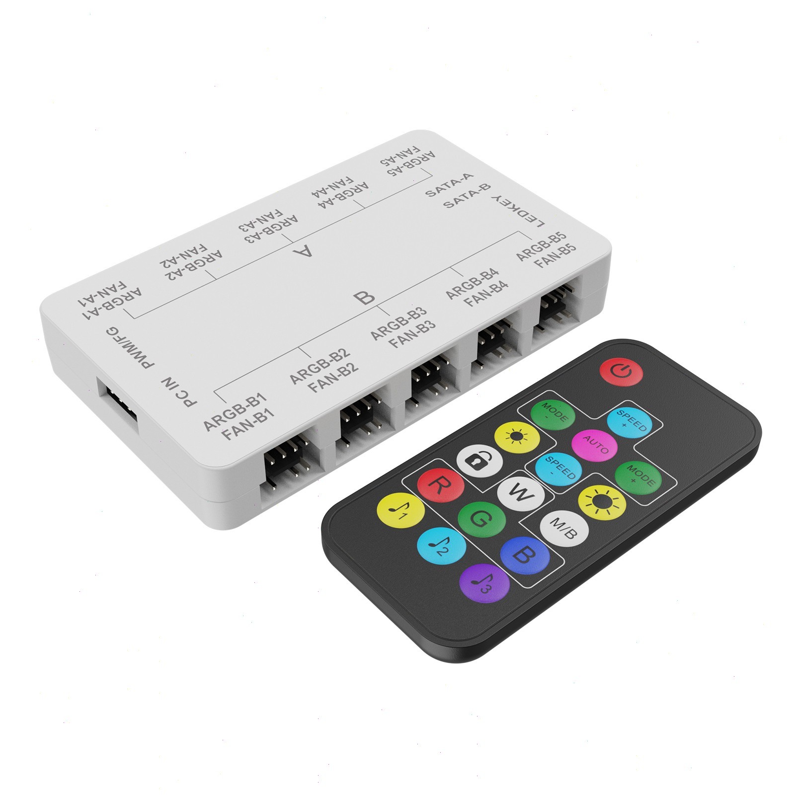 Vetroo 20-Port 5V 3PIN ARGB and 12V 4PIN PWM Fan Hub w/ Remote Control – White
