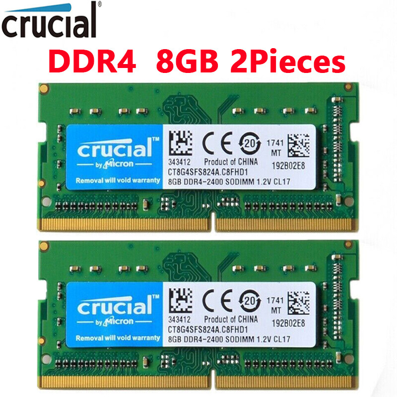 Crucial DDR4 16GB KIT 2 x 8GB 2400 MHz PC4-19200 SODIMM 260-Pin Laptop Memory