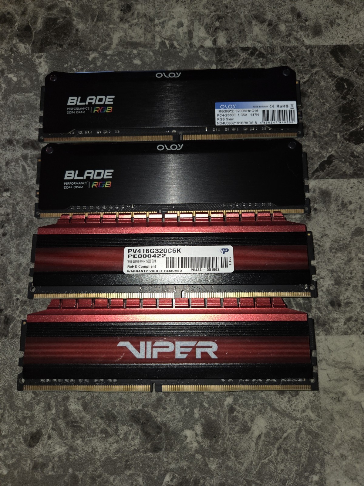 32GB (8GB X 4) DDR4 UDIMM RAM 2 X Viper 2 X OLOy RGB Sync Both 3200MHz CL16