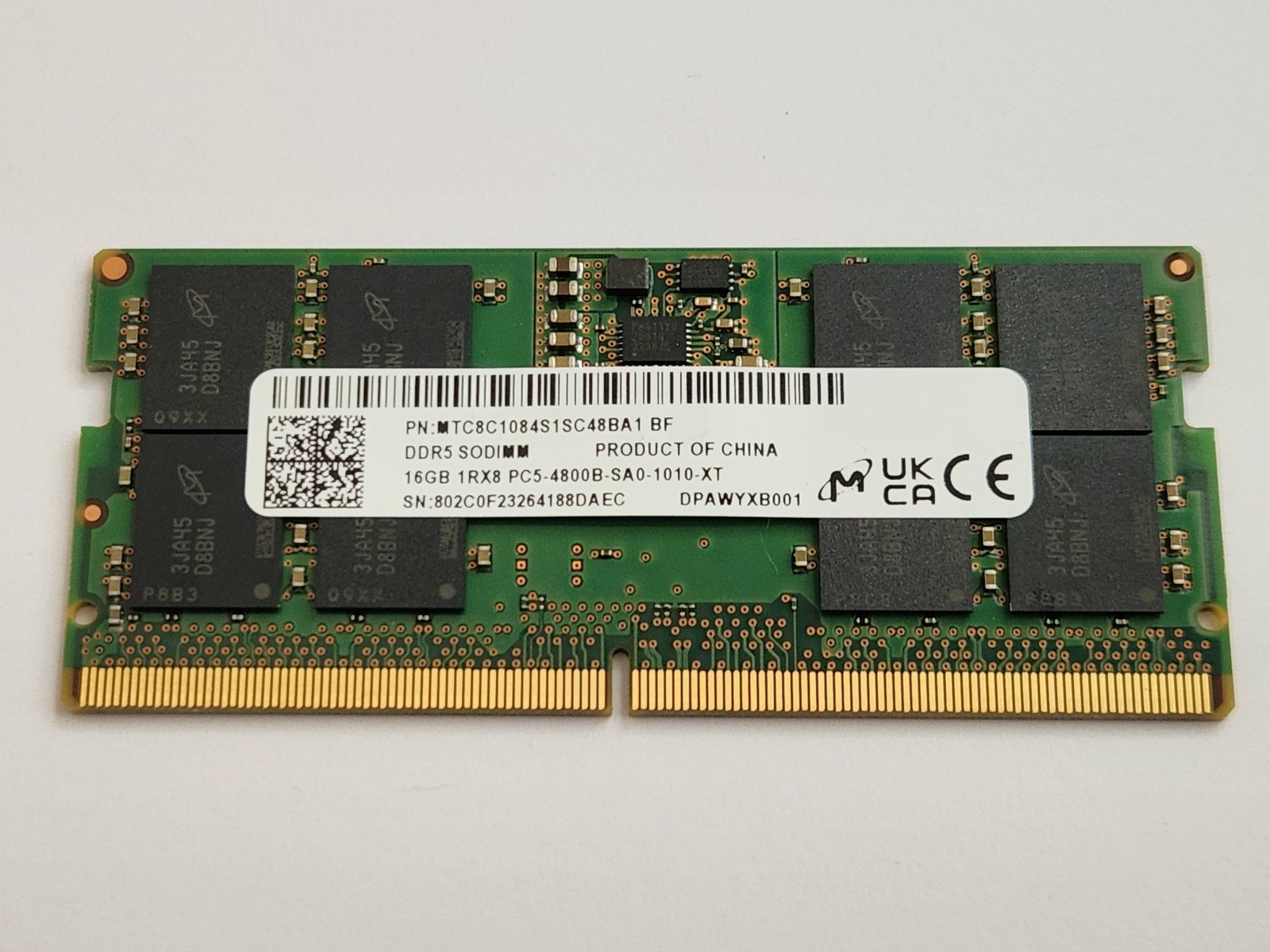 Micron 16GB (1 Stick) PC5-38400 DDR5 4800 SODIMM Memory Stick MTC8C1084S1SC48BA1
