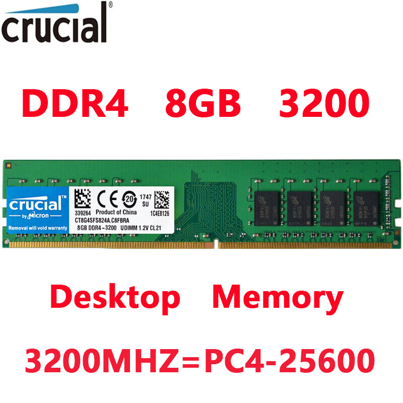 Crucial DDR4 8GB 3200 Mhz PC4-25600 288pins Desktop Memory Dimm Ram 1 X 8GB
