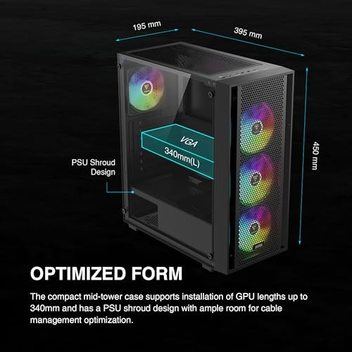 ATX Mid Tower Computer PC Case with Tempered Glass, 4X 120mm ARGB AURA GC2 E A