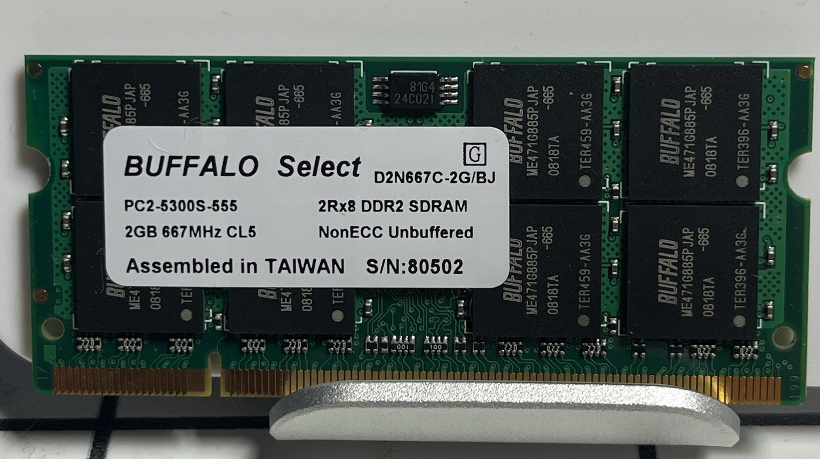 Buffalo PC2-5300S-555, D2N667C-2G/BJ, 2GB 667MHz CL5 Laptop/Printer RAM stick