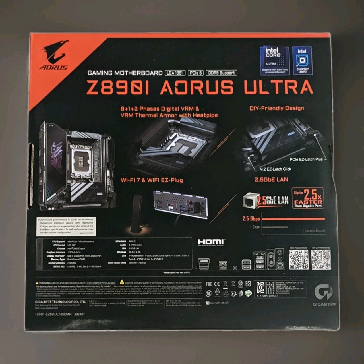 GIGABYTE Z890I AORUS ULTRA – Intel Core Ultra 2, LGA 1851, Mini-ITX, DDR5