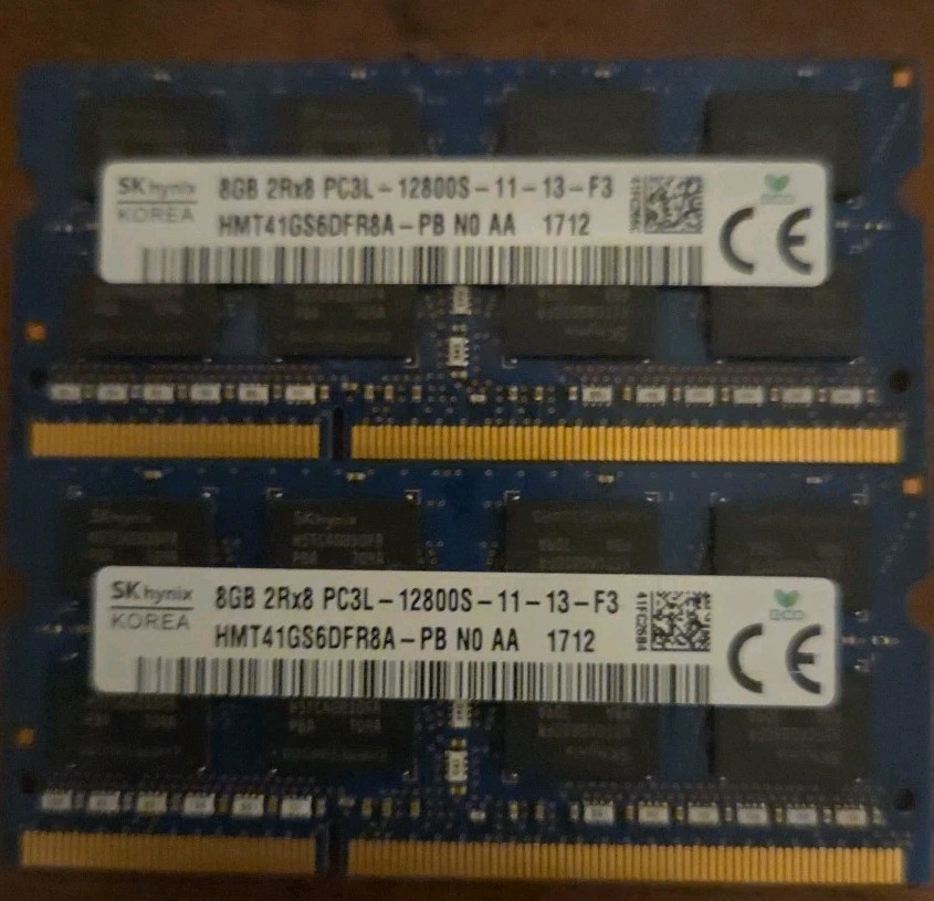 16GB SK Hynix (8GBx2) 2Rx8 PC3L-12800S HMT41GS6BFR8A-PB SODIMM Laptop RAM