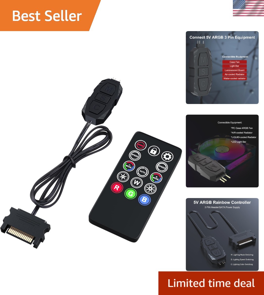 ARGB PC Fans Controller Kit with Remote for RGB Fans and Heat Sink 3 Pin