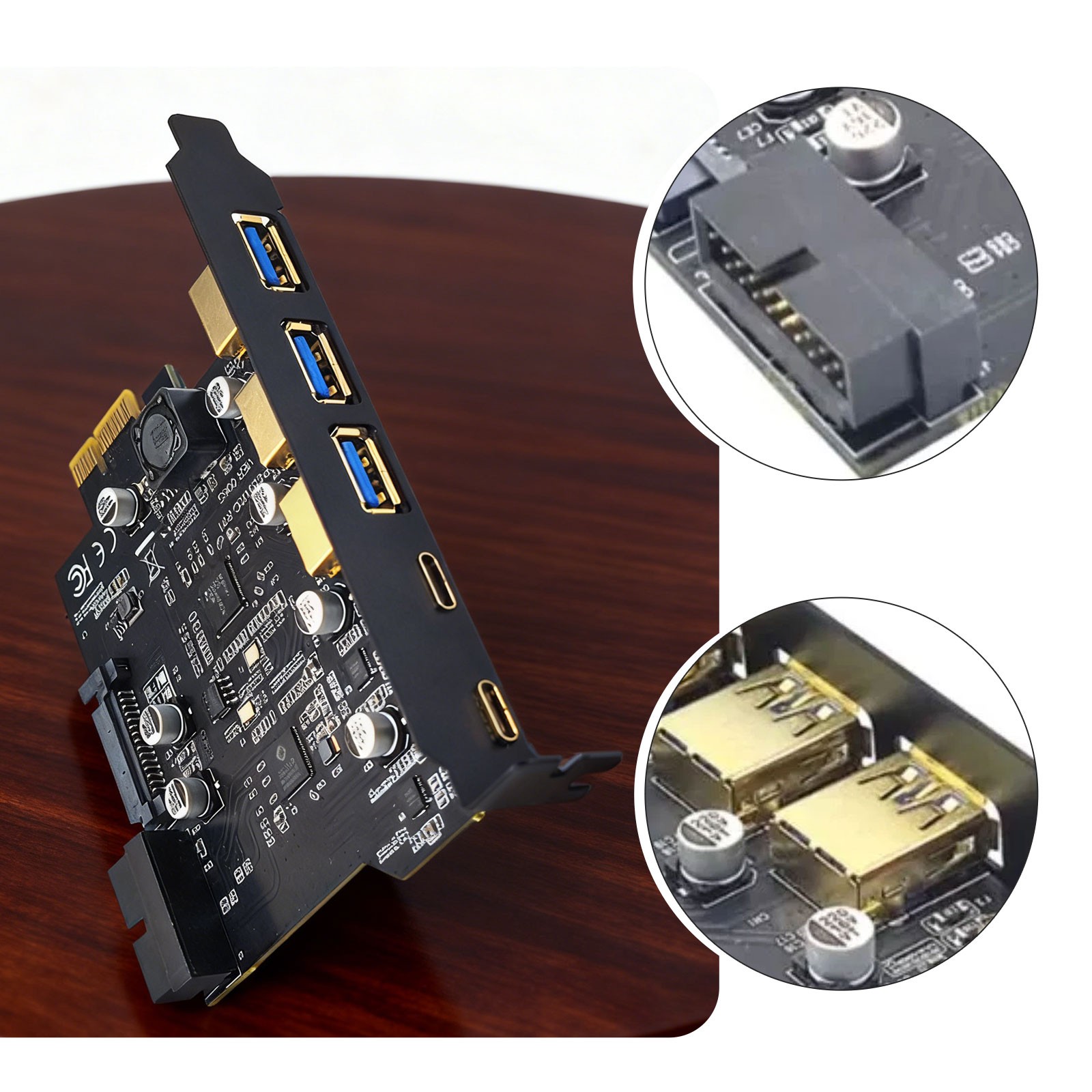 USB3.2 GEN1 PCI-E Expansion Card 5 Ports 2*Type-C 3*USB-A 19 Pin Connector 5GbCX