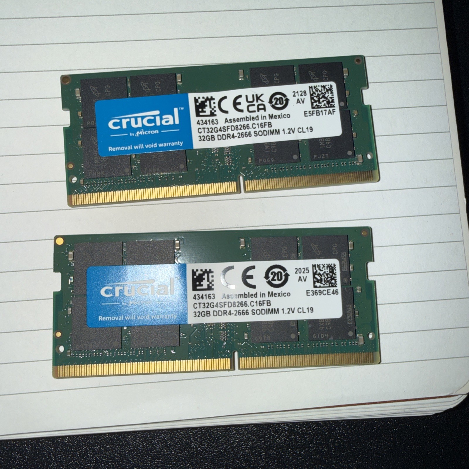 64GB DDR4-2666 Laptop RAM Kit (2x32GB) Crucial SODIMM PC4-21300 Memory Tested