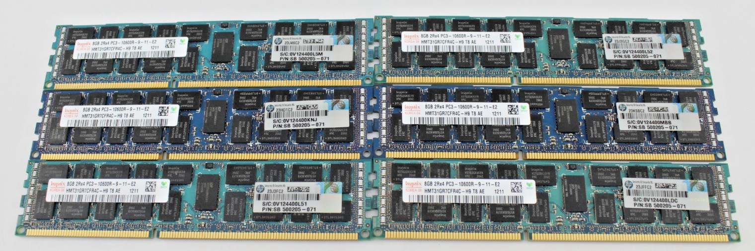 Lot of 6 Hynix 8GB 2Rx4 PC3L-10600R-9-11-E2 Server Memory HMT31GR7CFR4A-H9 T8 AE