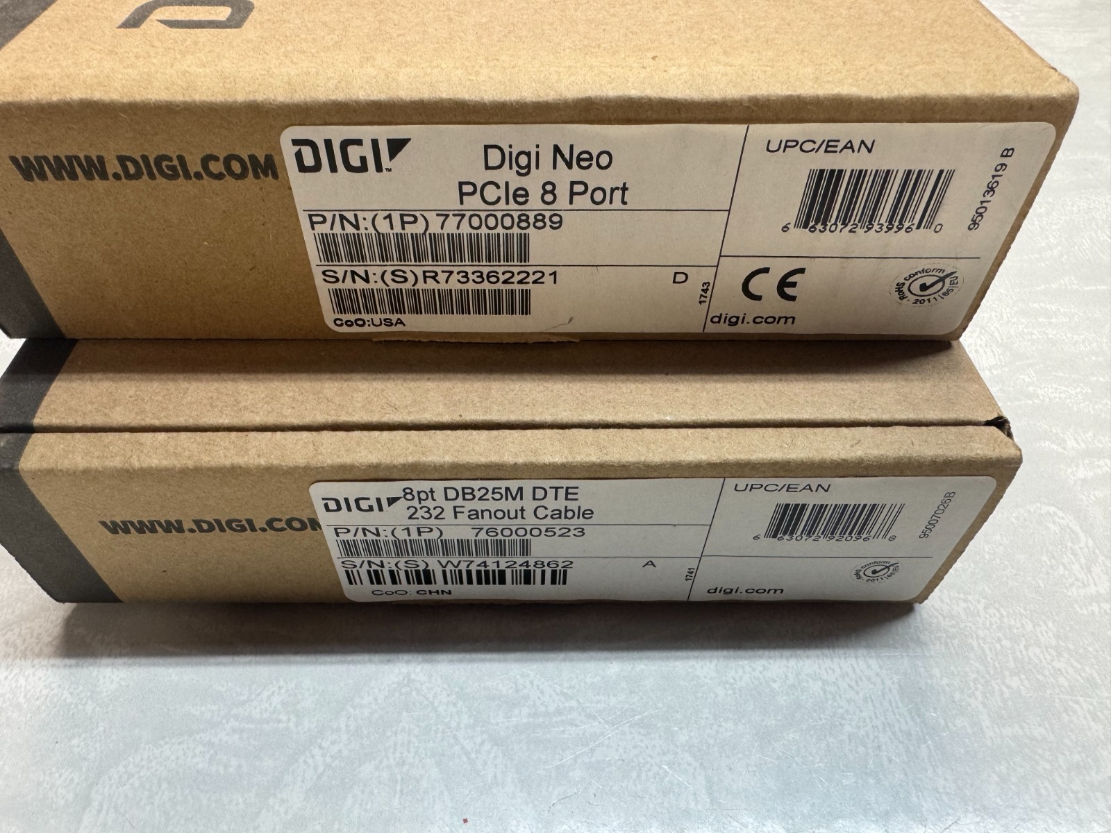 Digi Neo PCIe 8 port 50001341-03 A2 Serial Card with DB25M DTE fanout cable