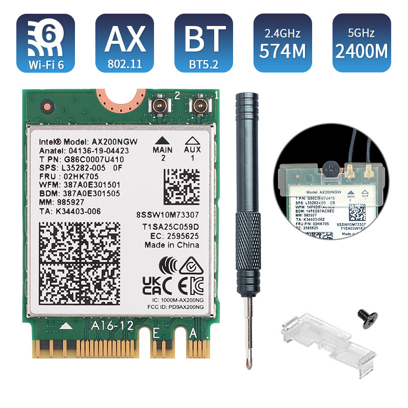 Intel AX200NGW Wi-Fi 6 NGFF M.2 802.11ax/ac Dual Band Bluetooth 5.2 Network Card