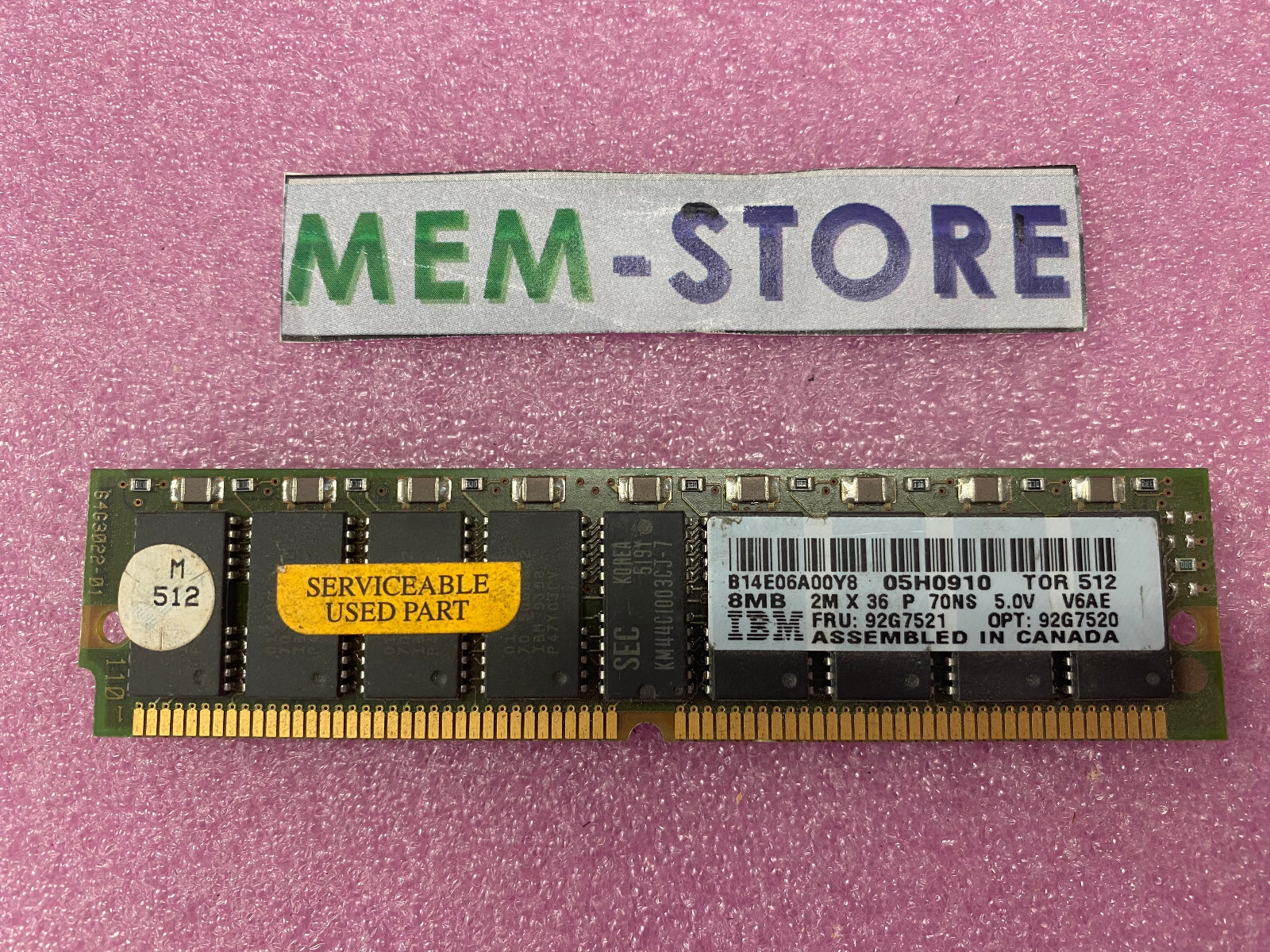 IBM FRU 92G7521 8MB Parity 72 PIN SIMM 2mx36 70NS 92G7520 Memory 92G7202 05H0910