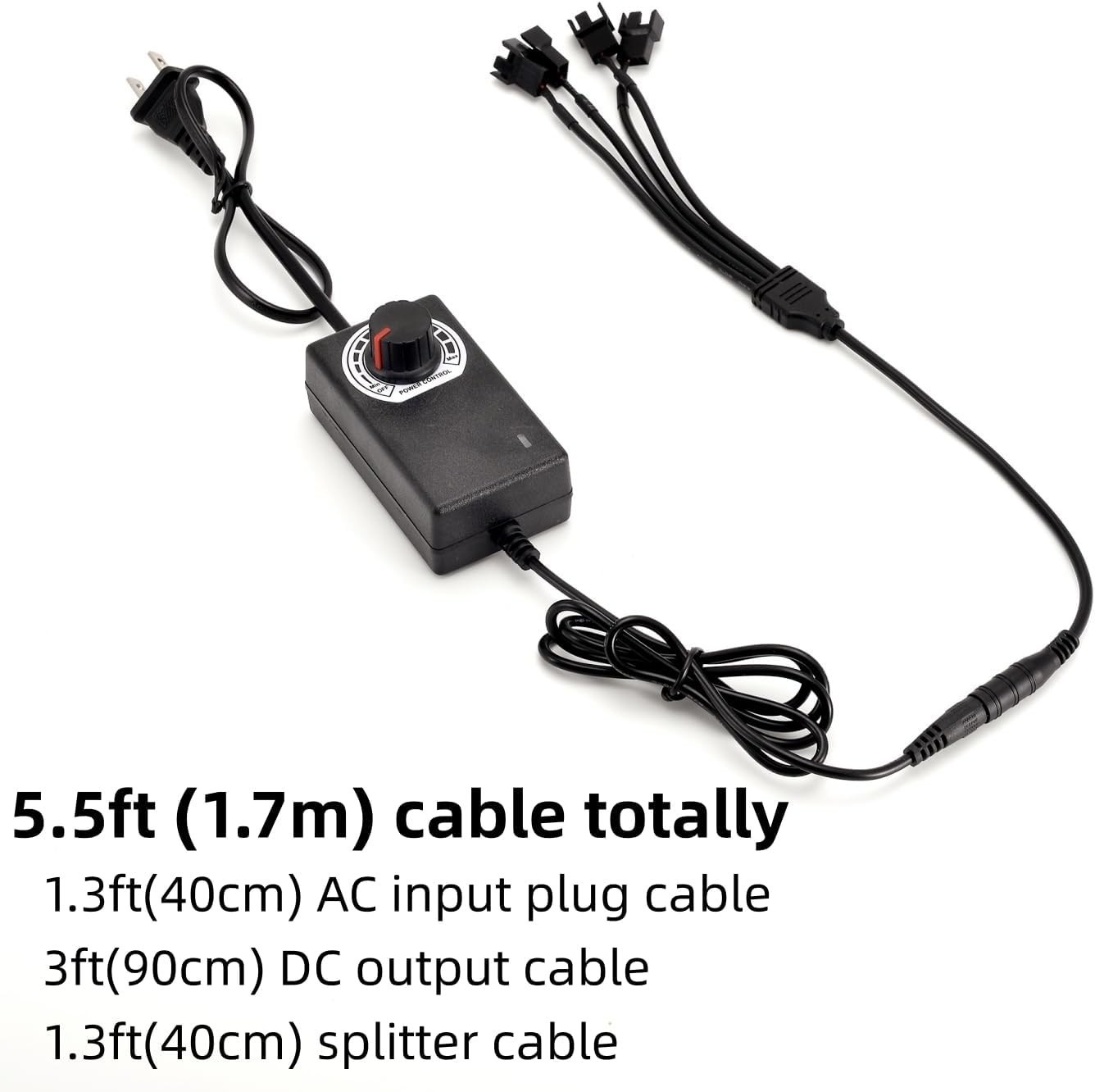 12V PC Fan Speed Controller, Fan Power Supply 100-240V AC to 3-12V DC 36W Adj…