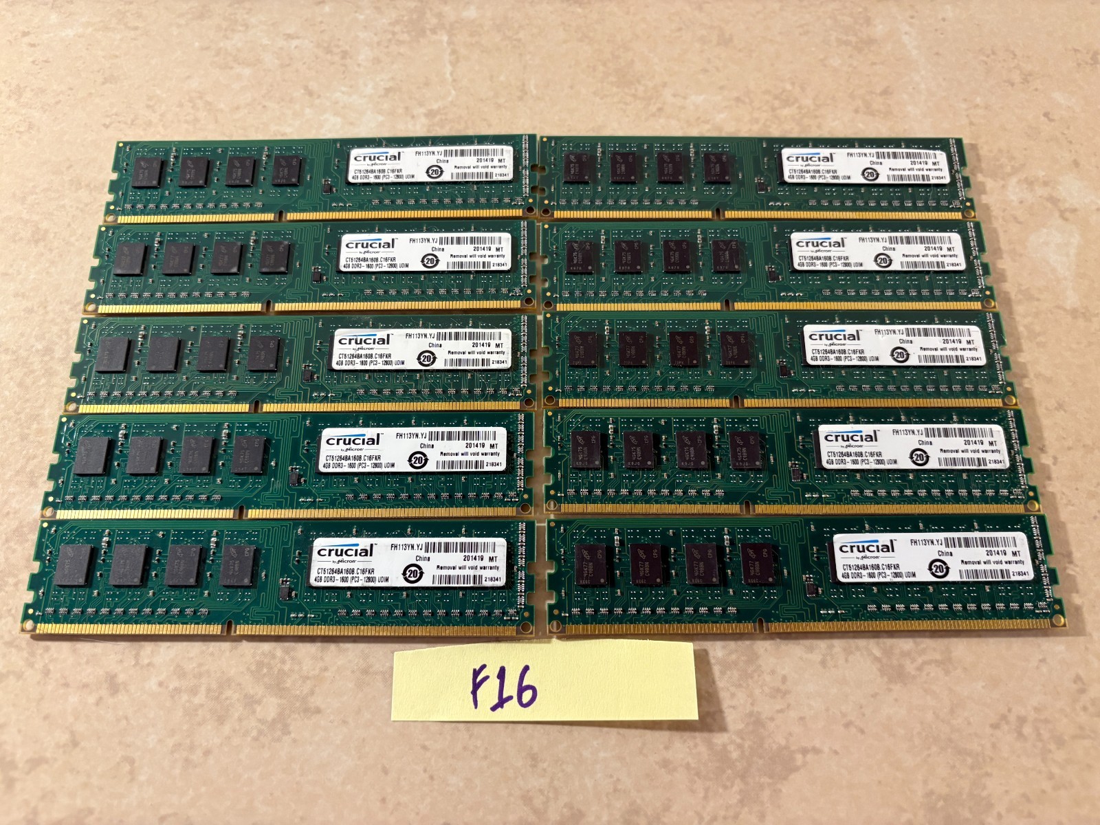 40GB RAM – 10x 4GB Crucial PC3-12800U DDR3-1600 CL11 CT51264BA160B.C16FKR Memory