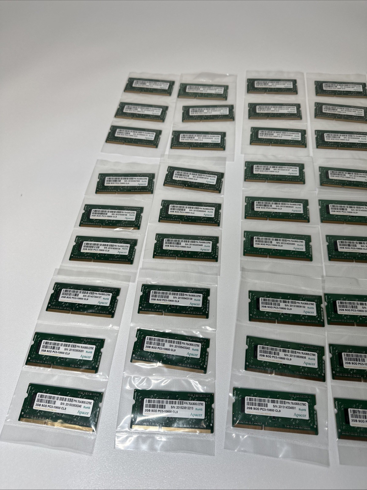 Apacer 2gb SOD Pc3-10600 Cl9 PC Computer Laptop RAM Memory, 52 Piece Lot!