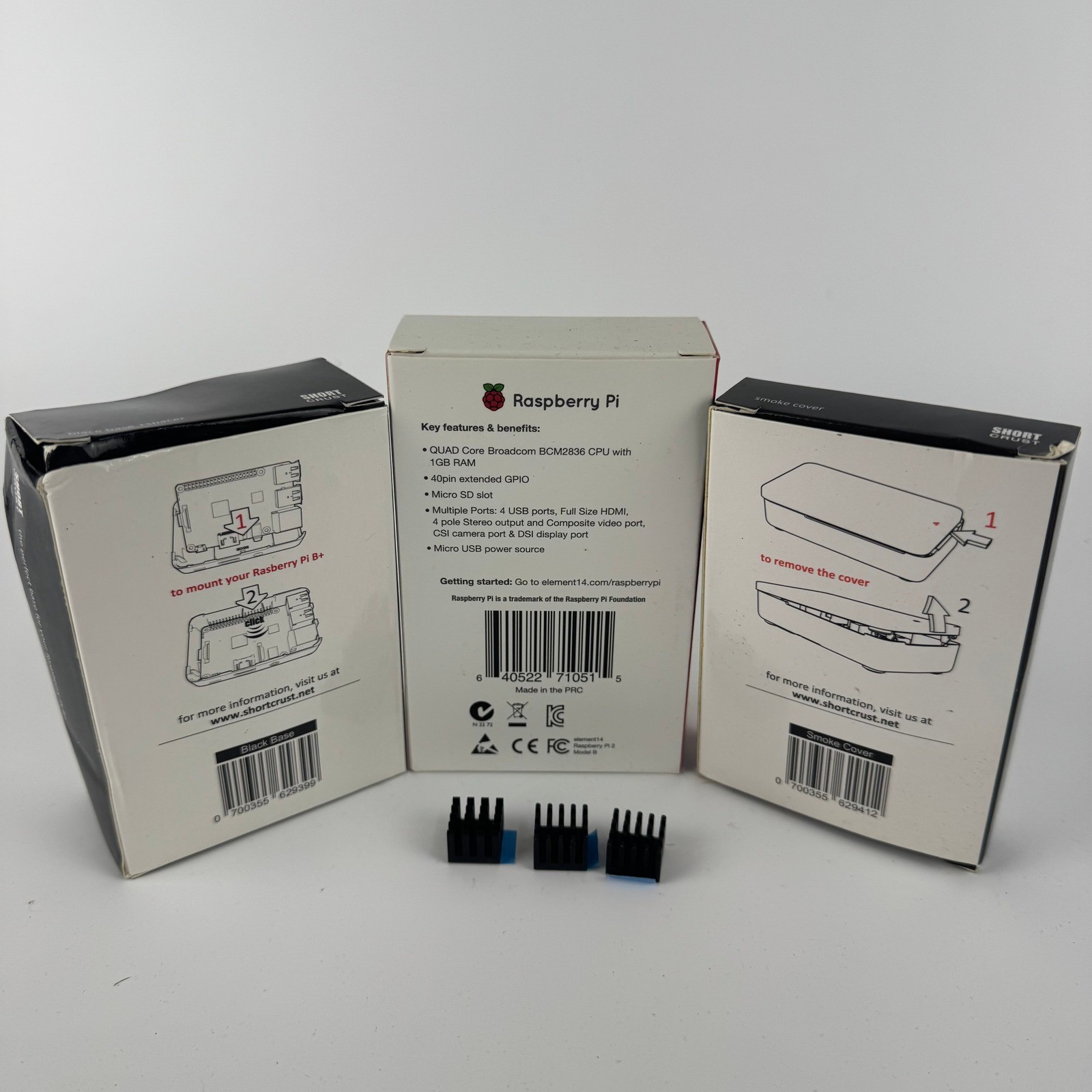 Raspberry Pi 2 Model B 1GB element14 with Short Crust Plus Case and Heat Sinks