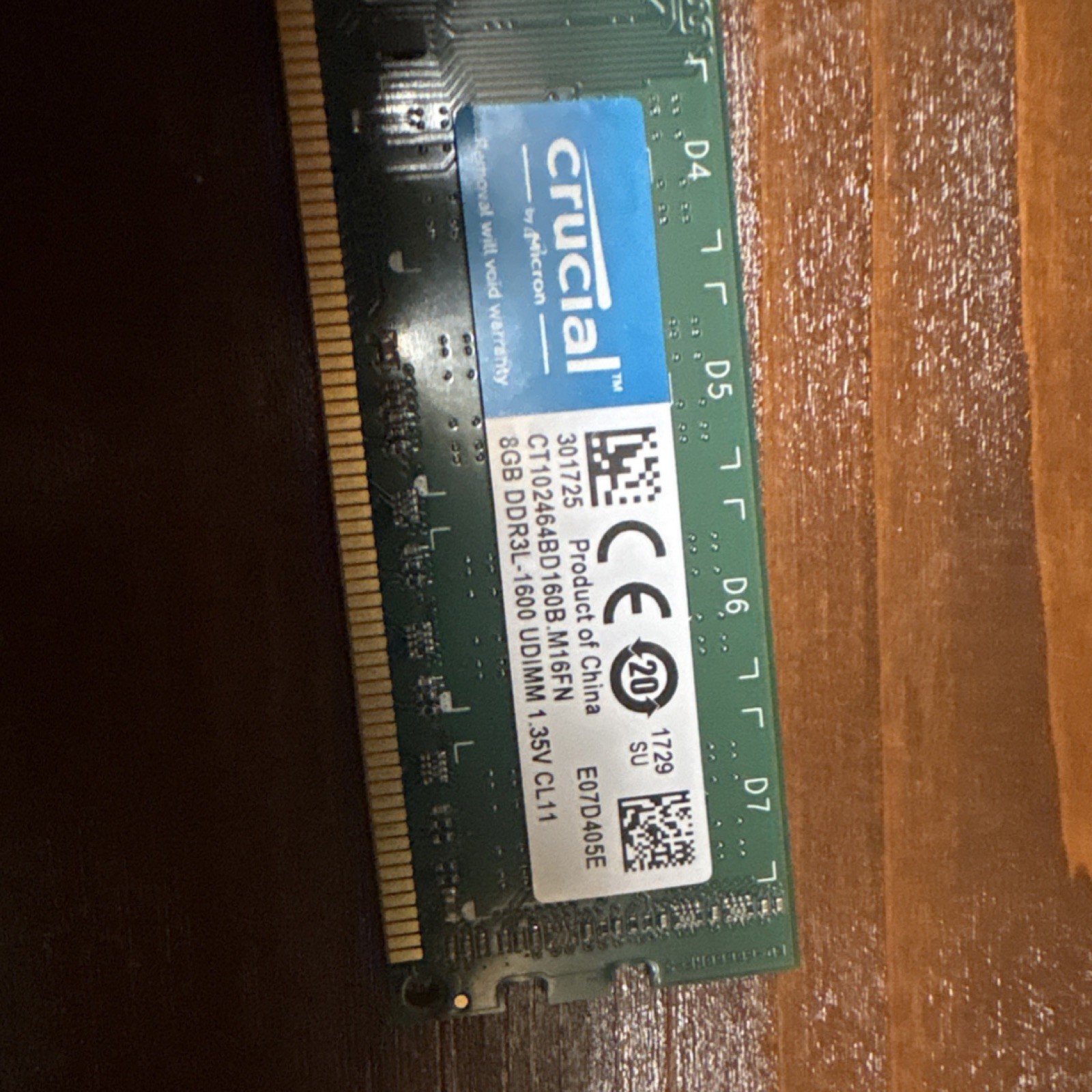 Crucial 8GB DDR3L-1600 UDIMM 240-Pin Desktop RAM CT102464BD160B.M16FN