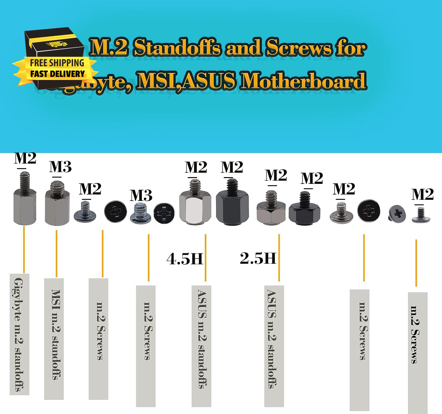 48Pcs M.2 SSD Standoffs and Screws for Asus, Gigabyte, MSI Motherboards ⭐️⭐️⭐️⭐️
