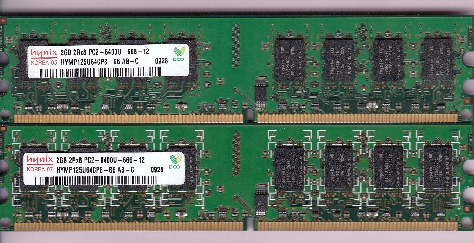 4GB 2x2GB PC2-6400 DDR2-800 HYNIX HYMP125U64CP8-S6 AB-C Desktop Ram Memory Kit