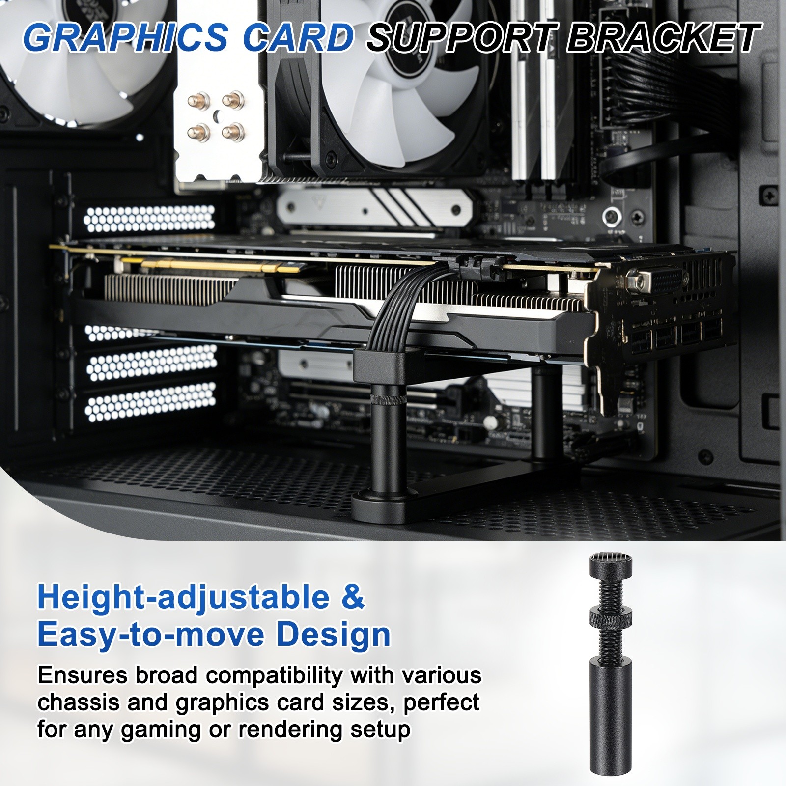 GPU Support Stand, 2Pcs Graphics Card Support 1.9-3.1 Inch Adjustable, Black