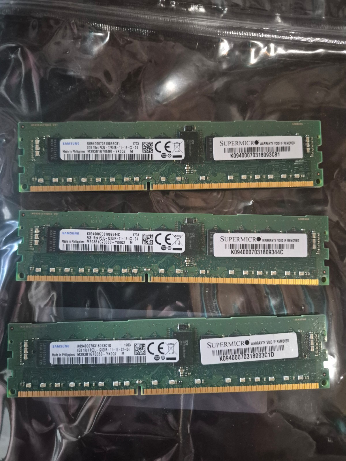 Lot of 3 – Samsung 8GB DDR3 SDRAM DIMM RMM (M393B1G70EB0-YK0) ECC Memory