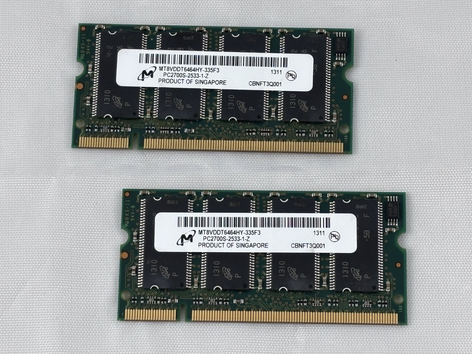 Micron MT8VDDT6464HY-335F3 DDR-333 PC2700 2x512MB 1GB 200 PIN SODIMM Laptop RAM