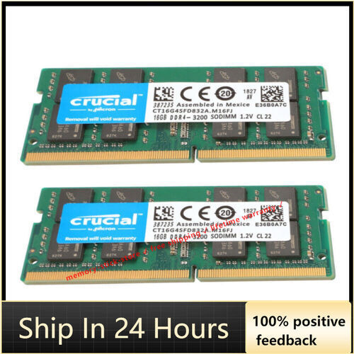 CRUCIAL DDR4 16GB 2x 3200 PC4-25600 Laptop SODIMM Non-ECC 260-Pin Memory RAM