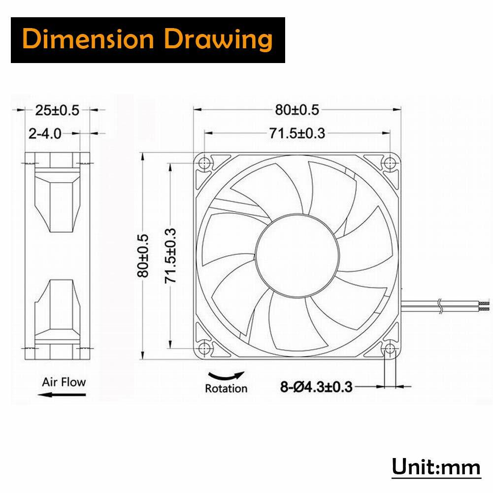 12V DC 80mm Cooling Fan 2Pin 80x80x25mm for CPU Computer Printer Laser