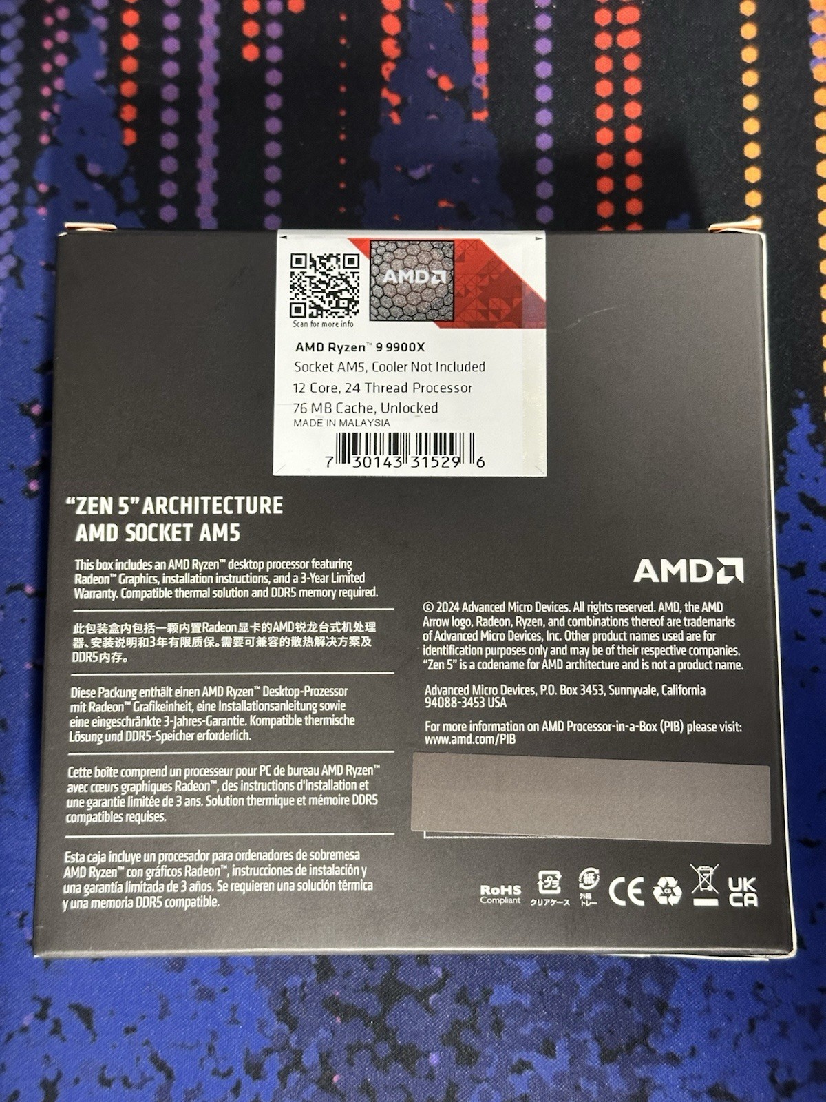 AMD Ryzen 9-9900X Desktop Processor 4.4GHz Base, 5.6GHz Boost, 12-Core, AM5