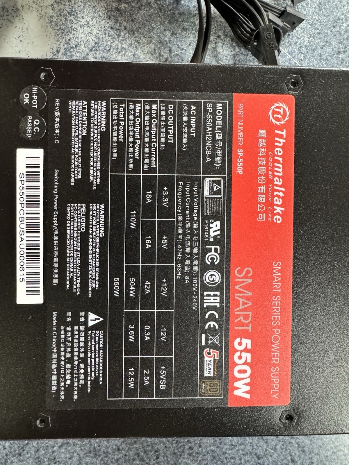 Thermaltake Smart 550W 80+ Bronze ATX Power Supply PSU SP-550AH2NCB-A Tested