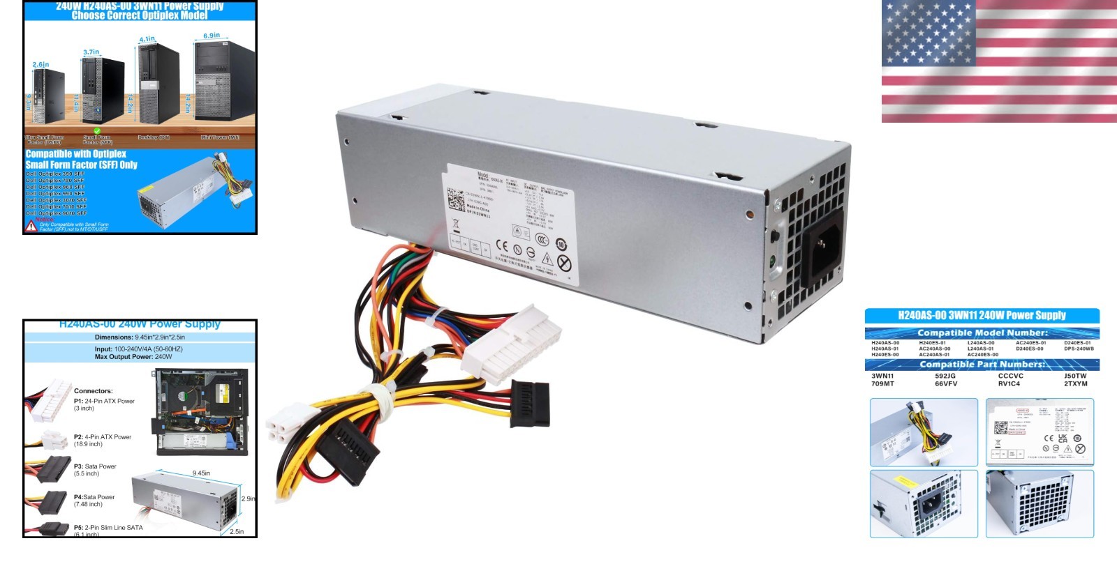 240W Power Supply – H240AS-01, Fits Optiplex 7010, 390, 790 SFF Models