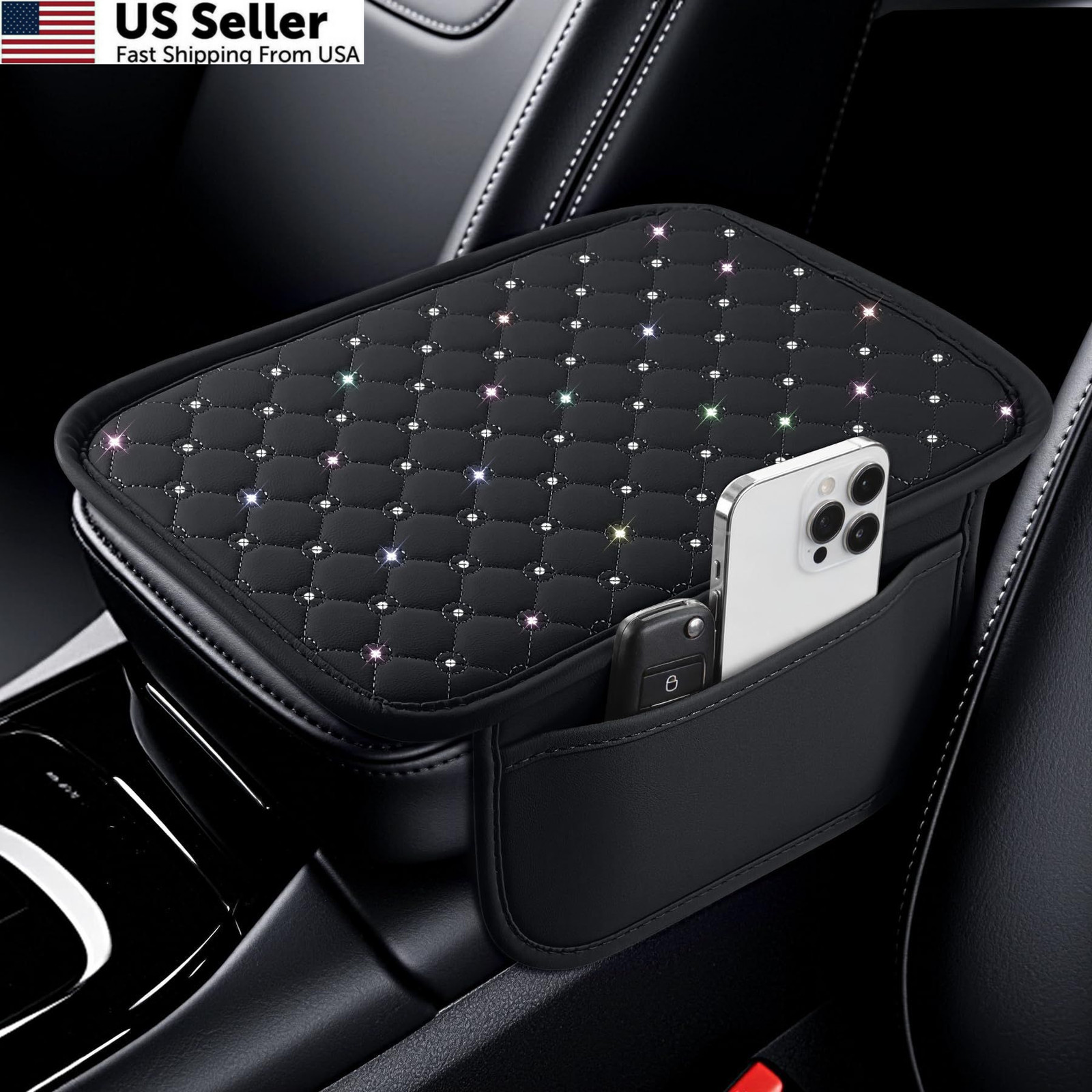 SINGARO Bling Center Console Arm Rest Cover for Car, Middle black