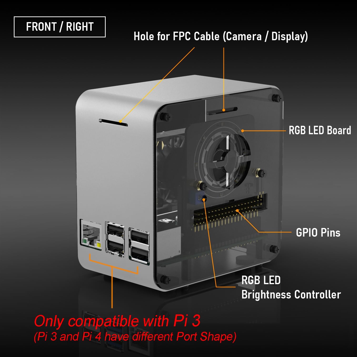 Raspberry Pi 3 Case, Aluminum Mini Tower Case with Cooling Fan and Color Changin
