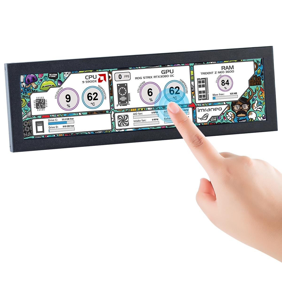 8.8 Inch Touchscreen Computer Secondary Screen 1920×480 FHD IPS LCD Display f…