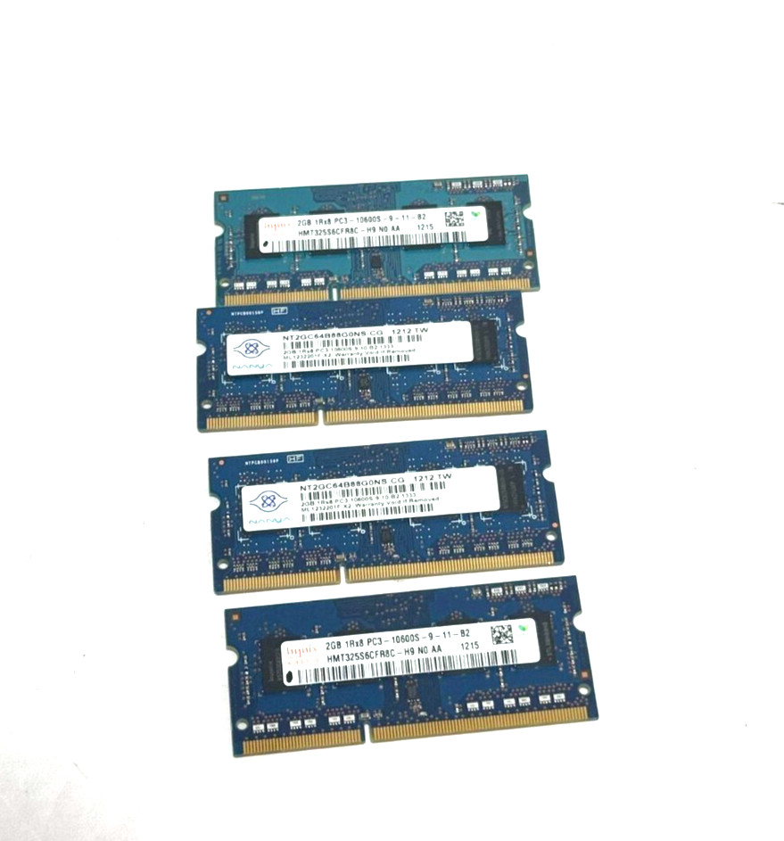 Mixed 8GB (2GB x 4) 1Rx8 PC3-10600S 1333MHz Laptop Memory RAM