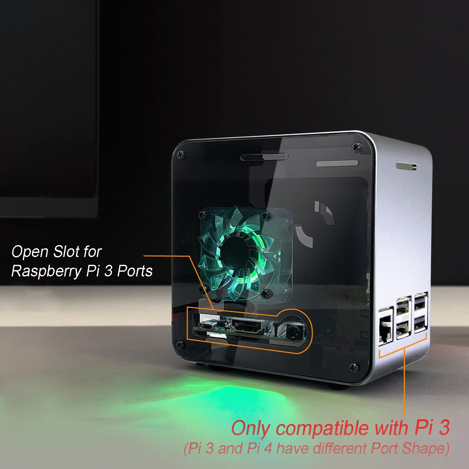 Raspberry Pi 3 Case, Aluminum Mini Tower Case with Cooling Fan and Color Changin